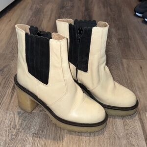 Free People Cream and Black Heeled Boots